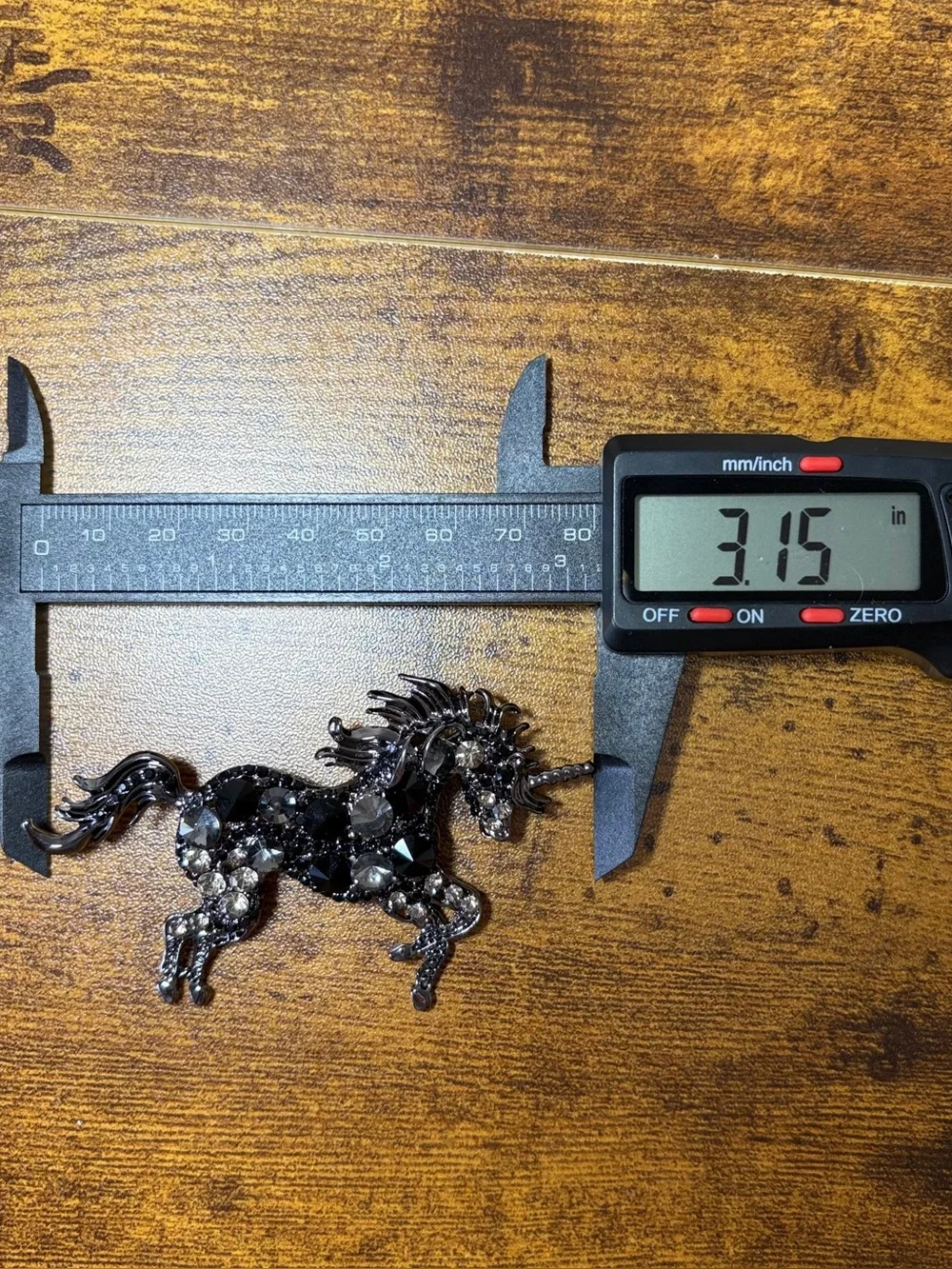 Black Gunmetal Rhinestone Unicorn Brooch/Pendant Crystal Prancing Horse
